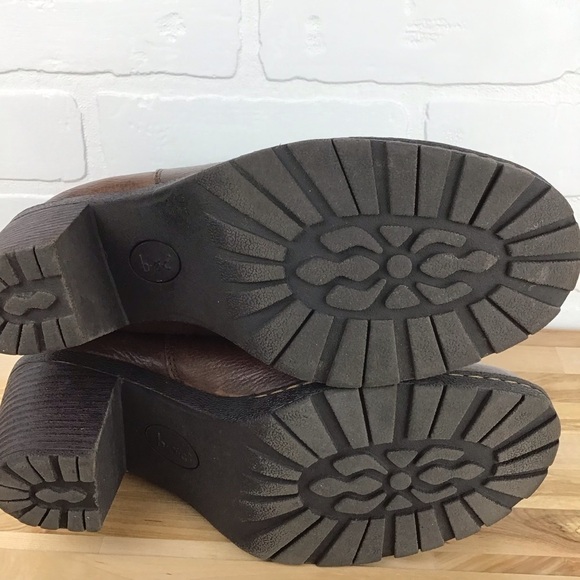 B.O.C. Distressed leather ankle heeled boots brown chunky booties southwestern 9 - Picture 11 of 16